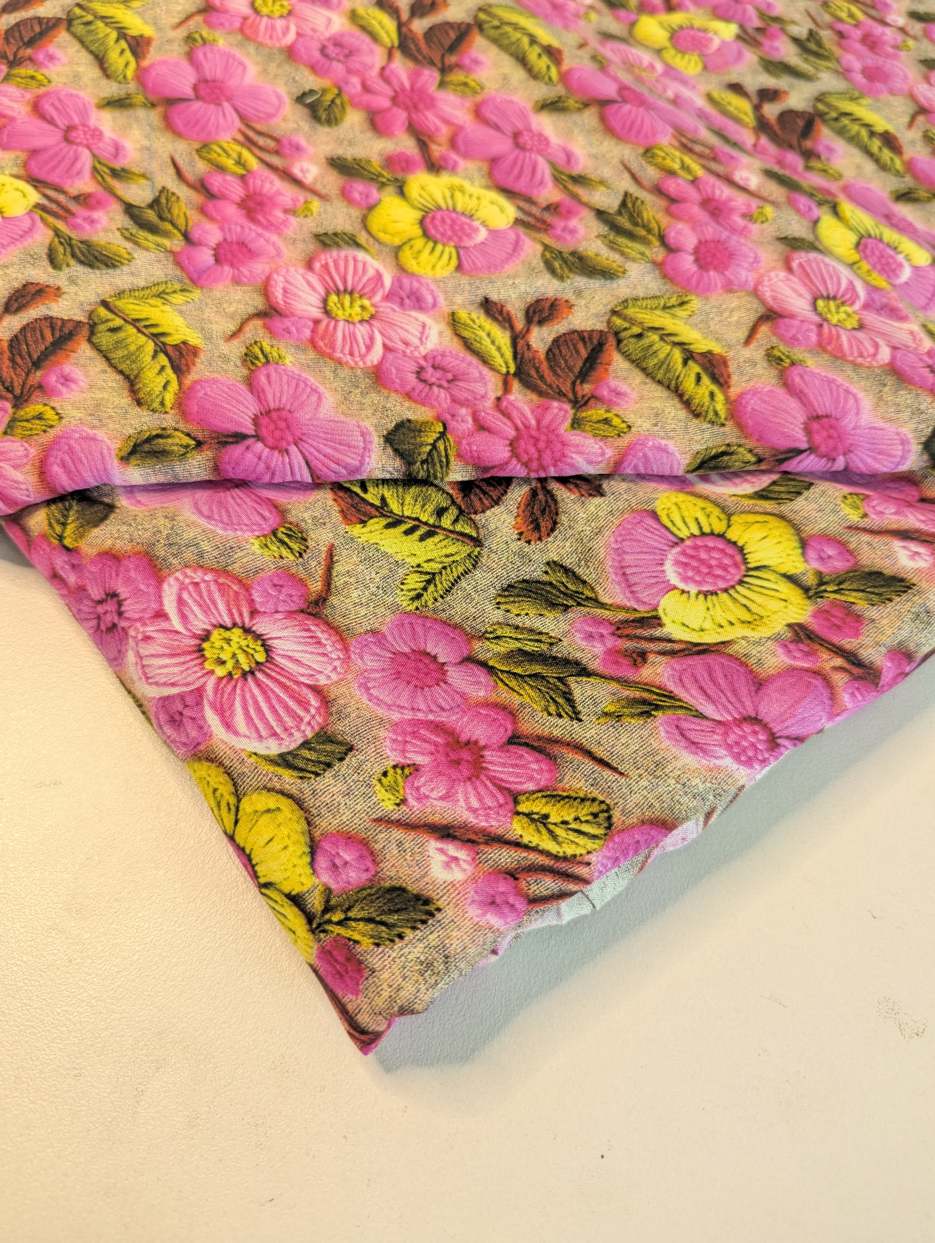 5D Linen Two Piece all over Unstitched Dress - Daisy Medley on Pistachio - linen-5d-028