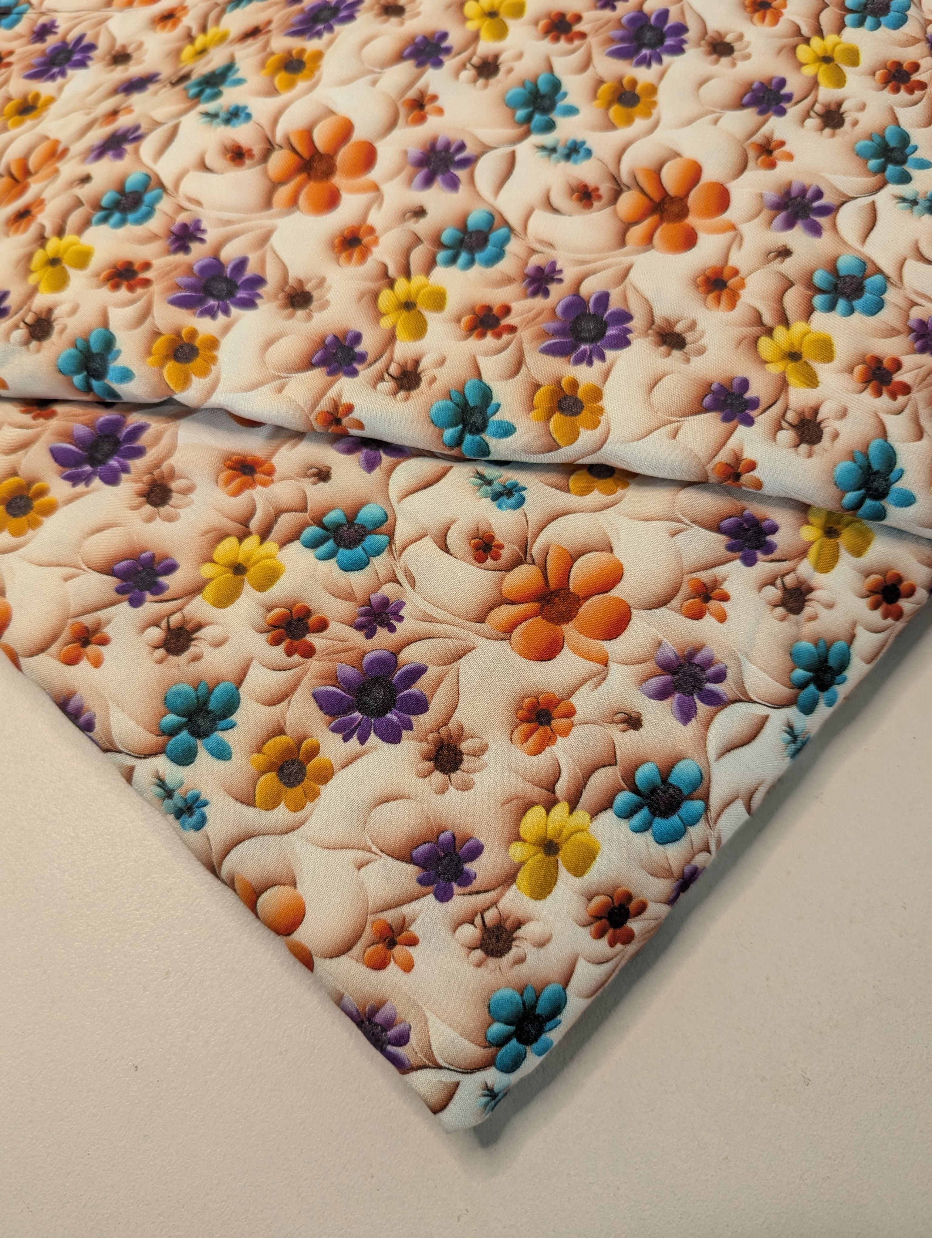 5D Linen Two Piece all over Unstitched Dress - Peach Blush Daisy Cluster - linen-5d-029