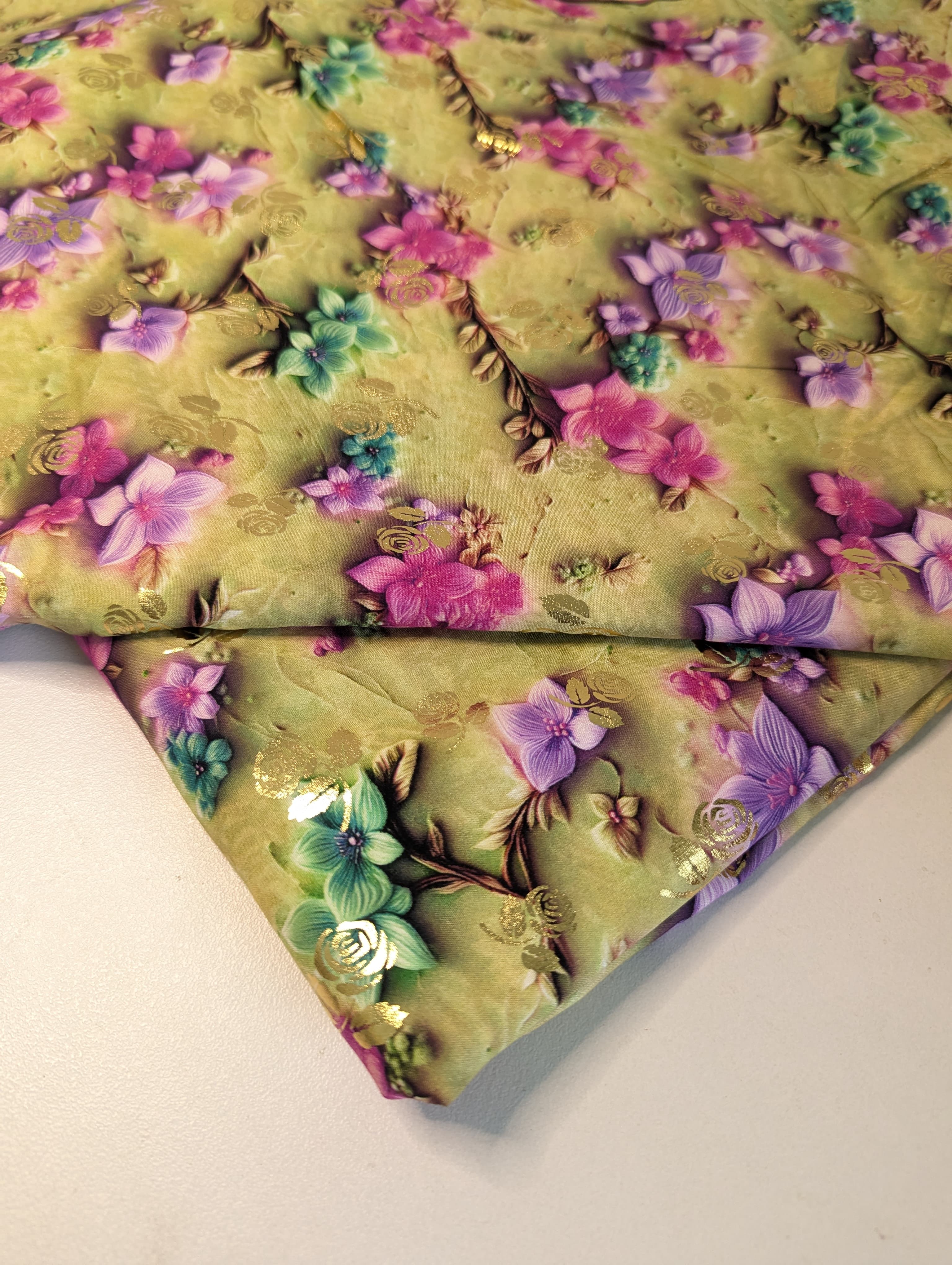 5D Linen Two Piece all over Unstitched Dress - Sky-Blue Rosette Medley linen-5d-031