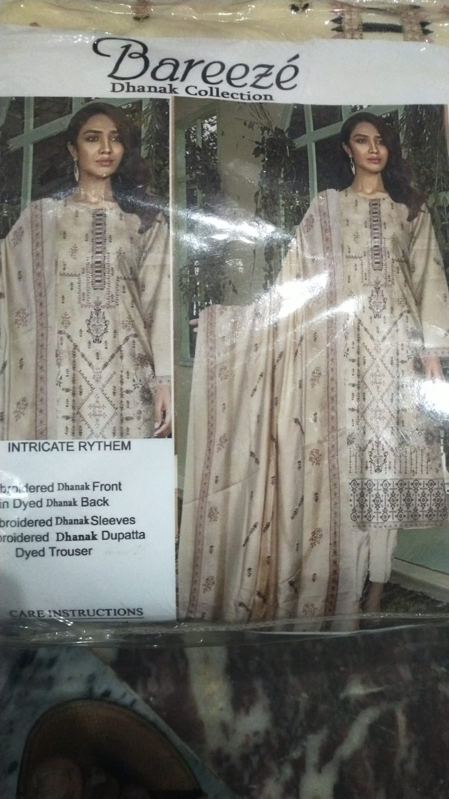 Dhanak  Bareeze Cream/Off-white embroidery 3PC suit - pc-7207