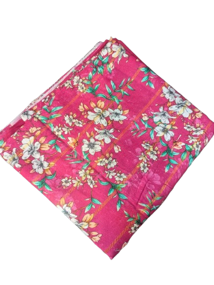 LinenDeep Raspberry Pink (with floral multicolor print). 2p suit - pc-6106