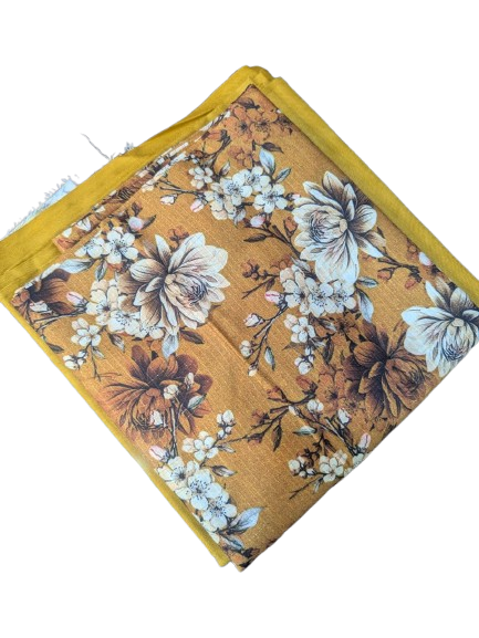 Linen Mustard Brown Floral. Print 2p suit - pc-6107