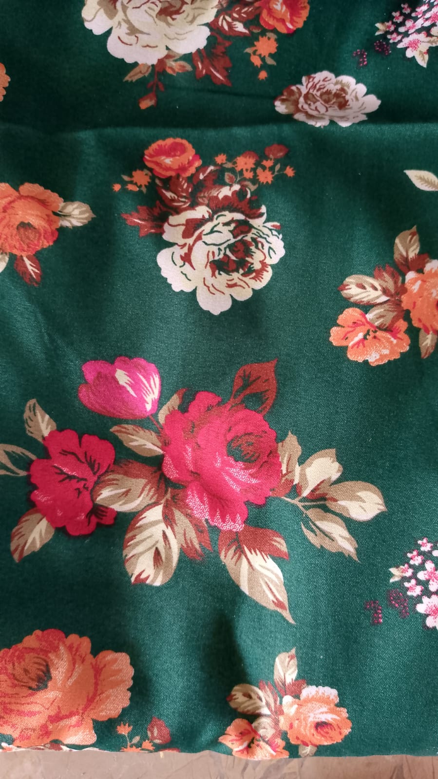 Emerald Green Floral Fabric - Luxurious Rose Print