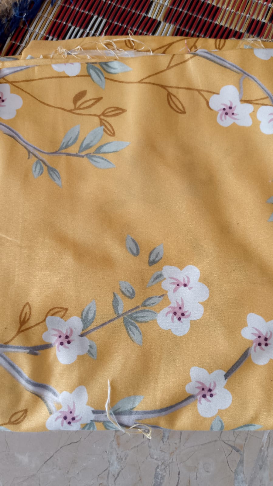 Golden Yellow Cherry Blossom Fabric - Branch Print