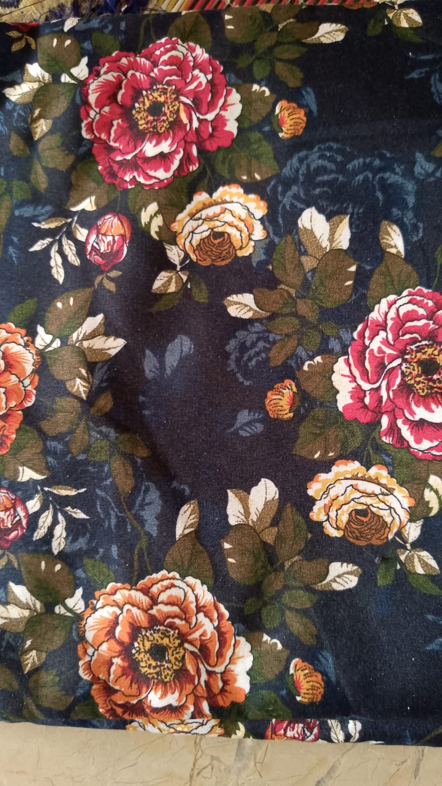 Navy Blue Peony Fabric - Luxurious Floral Print
