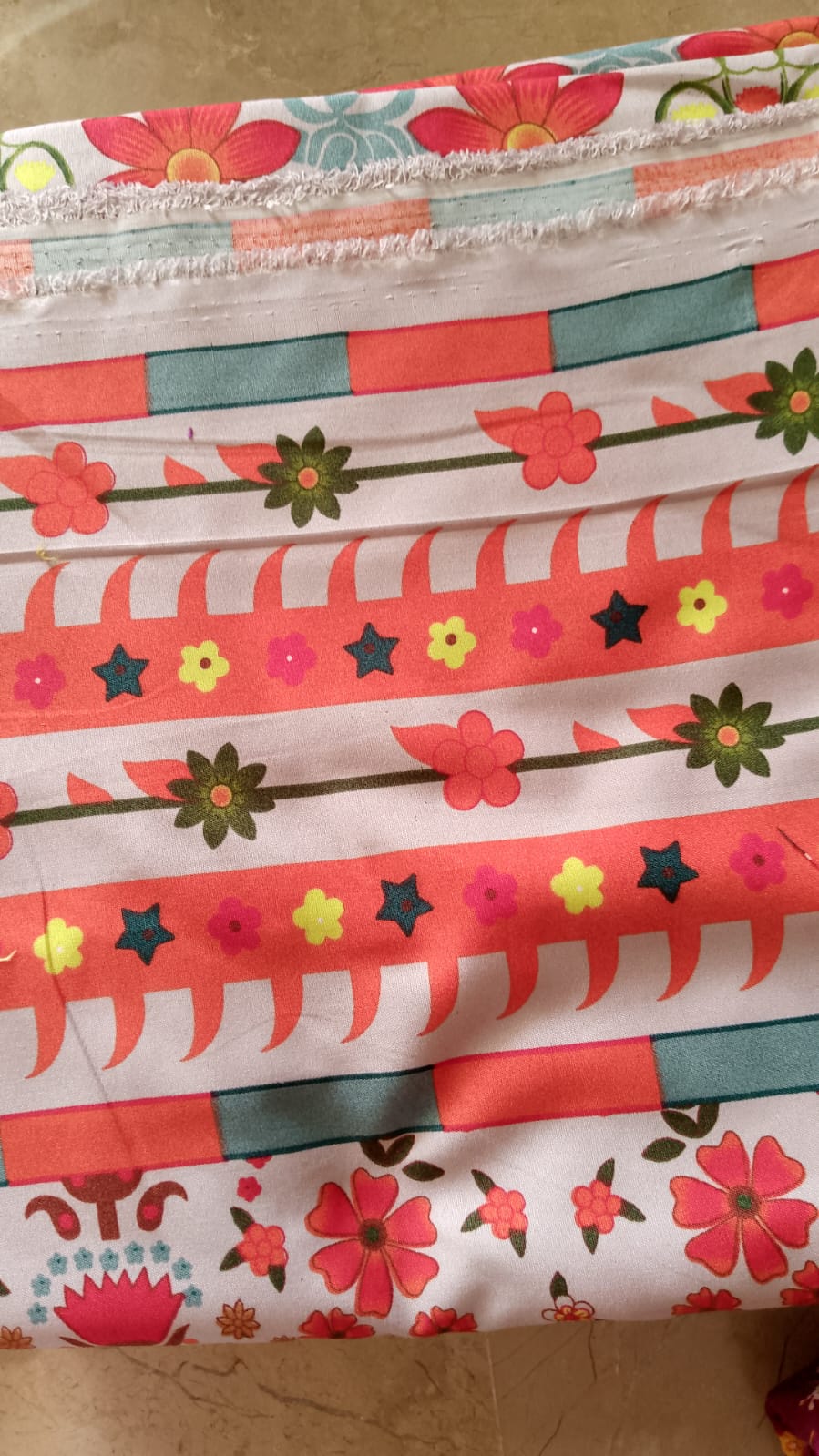 Coral Border Print Fabric - Decorative Stripe Pattern