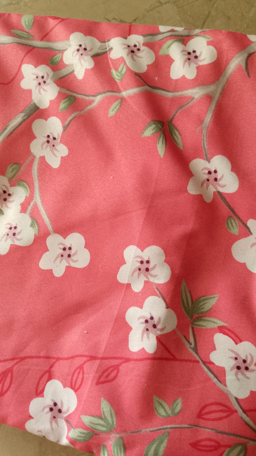 Coral Cherry Blossom Fabric - Spring Branch Print