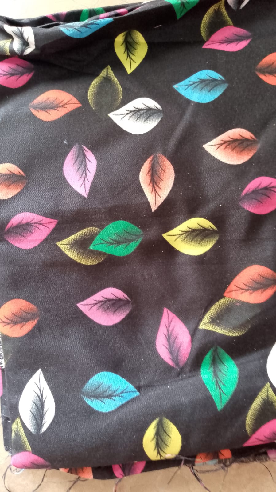Black Colorful Leaf Fabric - Rainbow Botanical Print