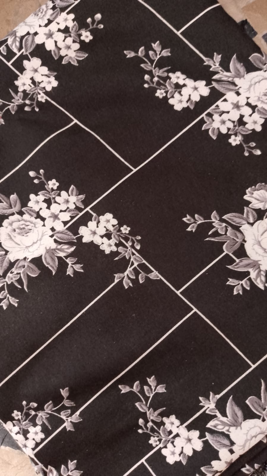 Black Diamond Floral Fabric - Geometric Trellis Print