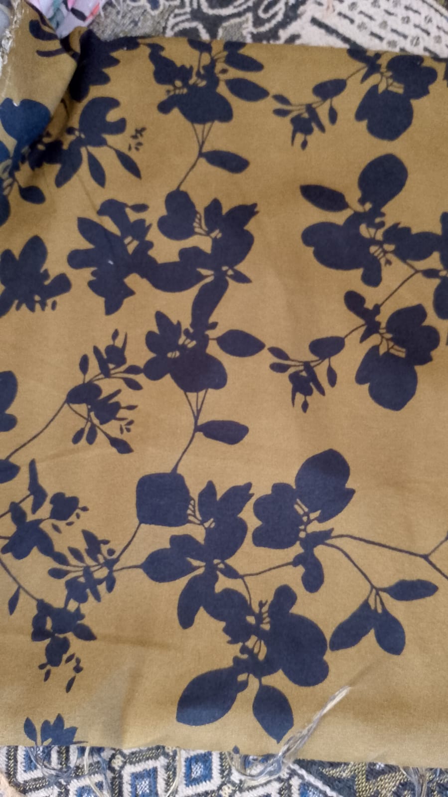 Mustard Navy Floral Silhouette Fabric - Bold Shadow Print