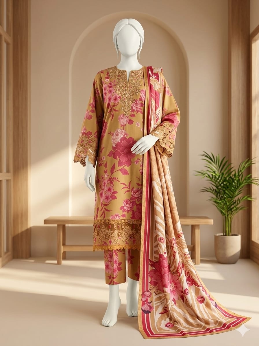 Baroque 3pc Bana Dora Lawn Allover Shirt Trouser with digital dupatta 9558