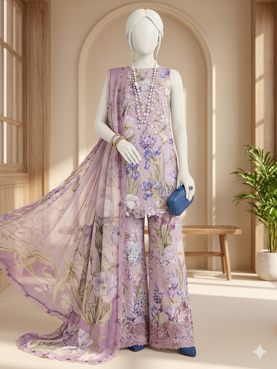 Baroque 3pc Bana Dora Lawn Allover Shirt Trouser with digital dupatta 9560