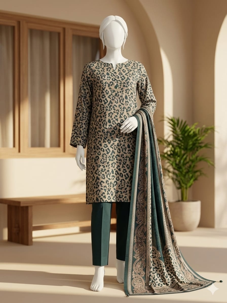 Lawn 3p Suit Fine Quality Allover Shirt Dyed Trouser with digital voil lawn dupatta 9507