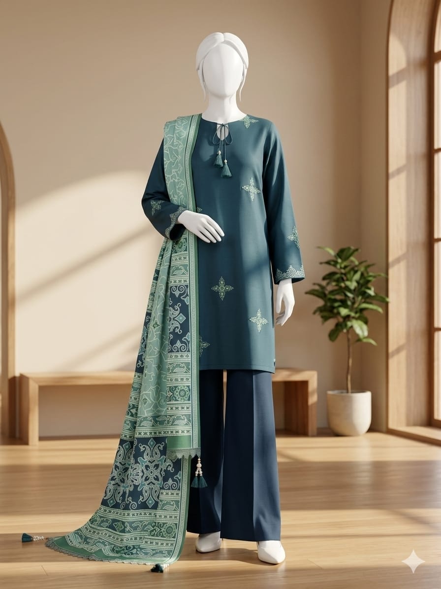 Lawn 3p Suit Fine Quality Allover Shirt Dyed Trouser with digital voil lawn dupatta 9503