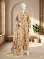 Lawn 3p Suit Fine Quality Allover Shirt Dyed Trouser with digital voil lawn dupatta 9504