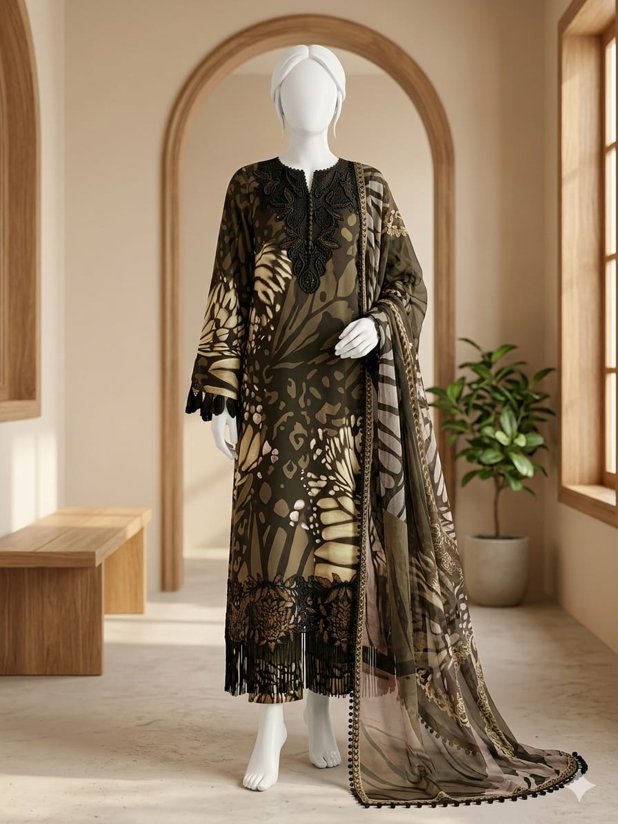 Baroque 3pc Bana Dora Lawn Allover Shirt Trouser with digital dupatta 9561