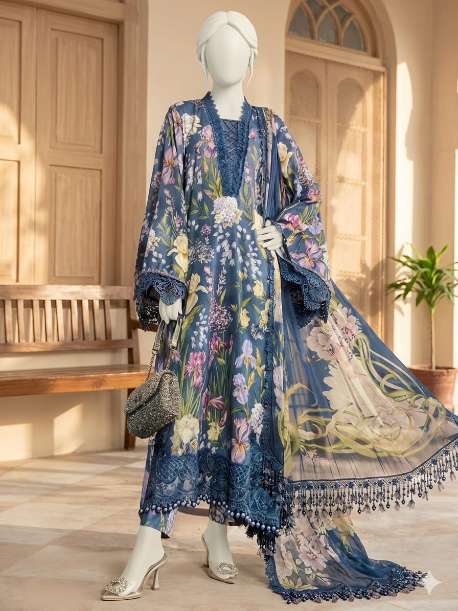 Baroque 3pc Bana Dora Lawn Allover Shirt Trouser with digital dupatta 9564