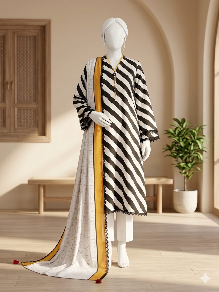 Lawn 3p Suit Allover Shirt Trouser with digital voil lawn dupatta 9523