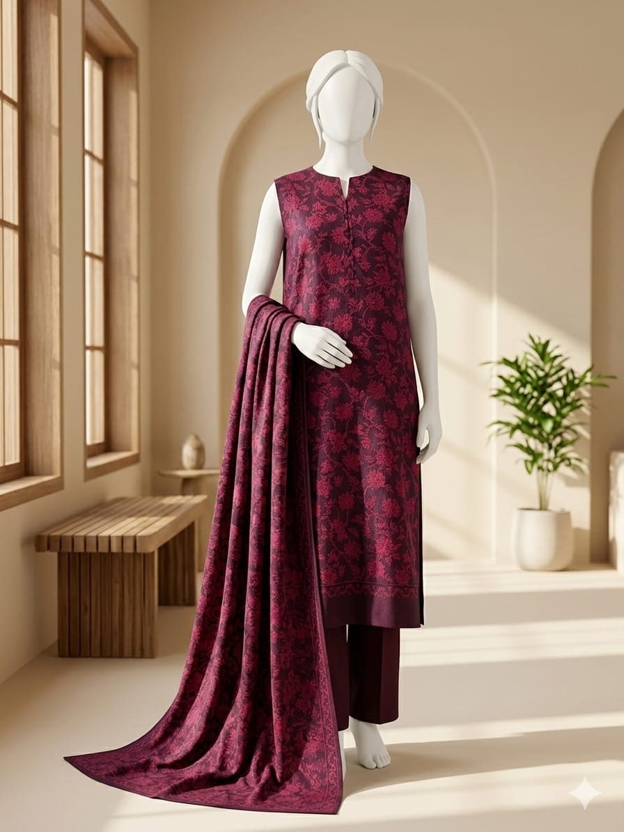 Lawn 3p Suit Fine Quality Allover Shirt Dyed Trouser with digital voil lawn dupatta 9510