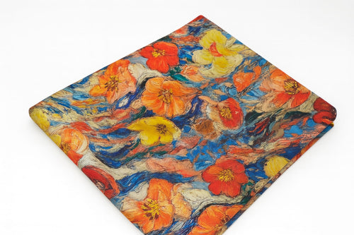 Colorful floral patterned fabric on a white background