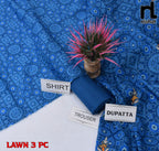 Lawn 3p Suit Fine Quality Allover Shirt Dyed Trouser with digital voil lawn dupatta 9502