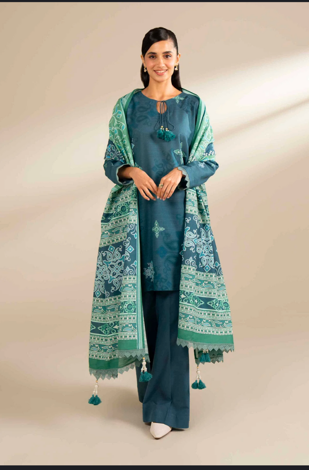 Lawn 3p Suit Fine Quality Allover Shirt Dyed Trouser with digital voil lawn dupatta 9503