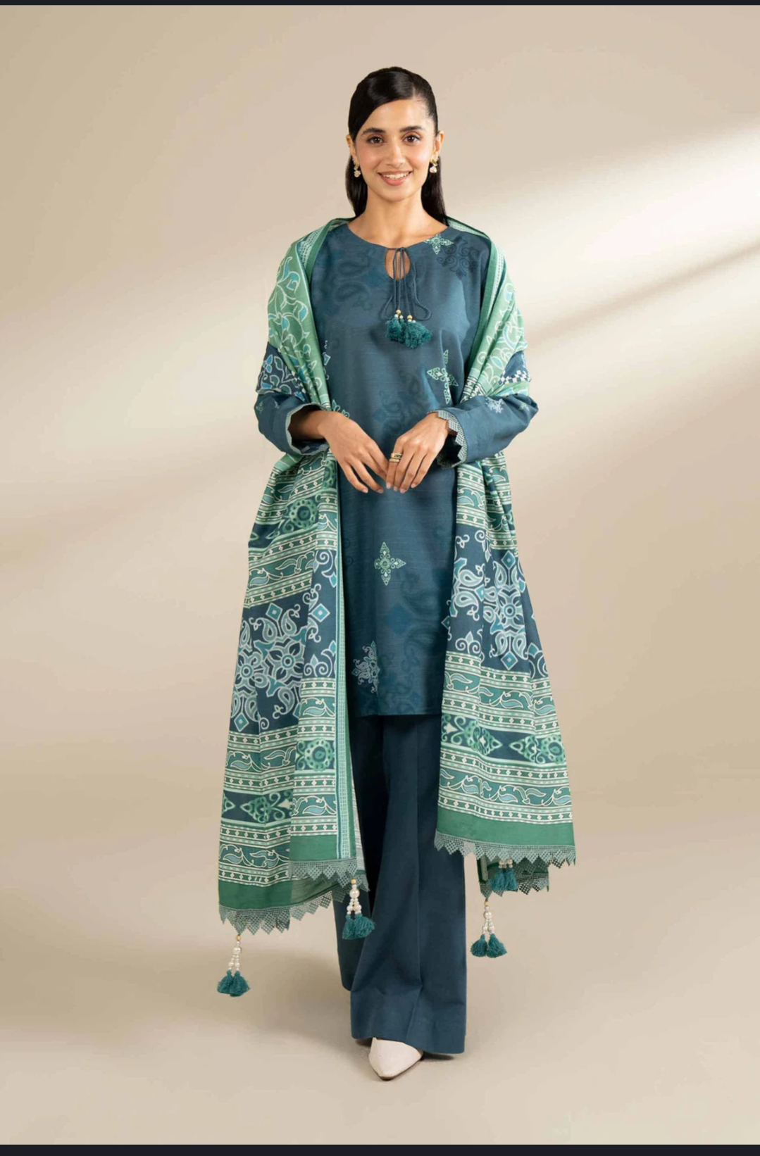 Lawn 3p Suit Fine Quality Allover Shirt Dyed Trouser with digital voil lawn dupatta 9503