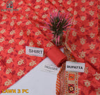 Lawn 3p Suit Fine Quality Allover Shirt Dyed Trouser with digital voil lawn dupatta 9512