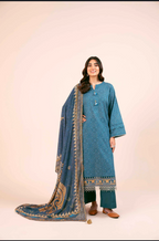 Lawn 3p Suit Fine Quality Allover Shirt Dyed Trouser with digital voil lawn dupatta 9502