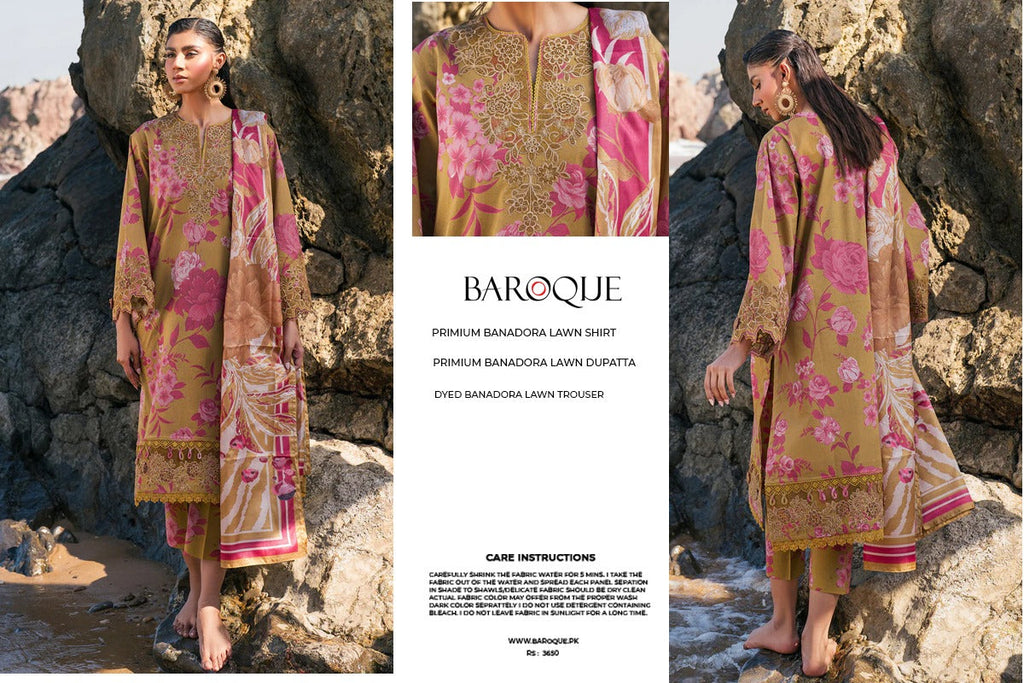 Baroque 3pc Bana Dora Lawn Allover Shirt Trouser with digital dupatta 9558