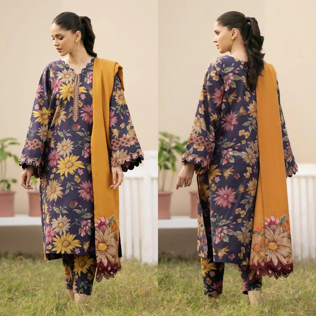 Lawn 3p Suit Allover Shirt Trouser with digital voil lawn dupatta 9524