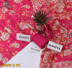 Lawn 3p Suit Fine Quality Allover Shirt Dyed Trouser with digital voil lawn dupatta 9513