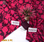 Lawn 3p Suit Fine Quality Allover Shirt Dyed Trouser with digital voil lawn dupatta 9510