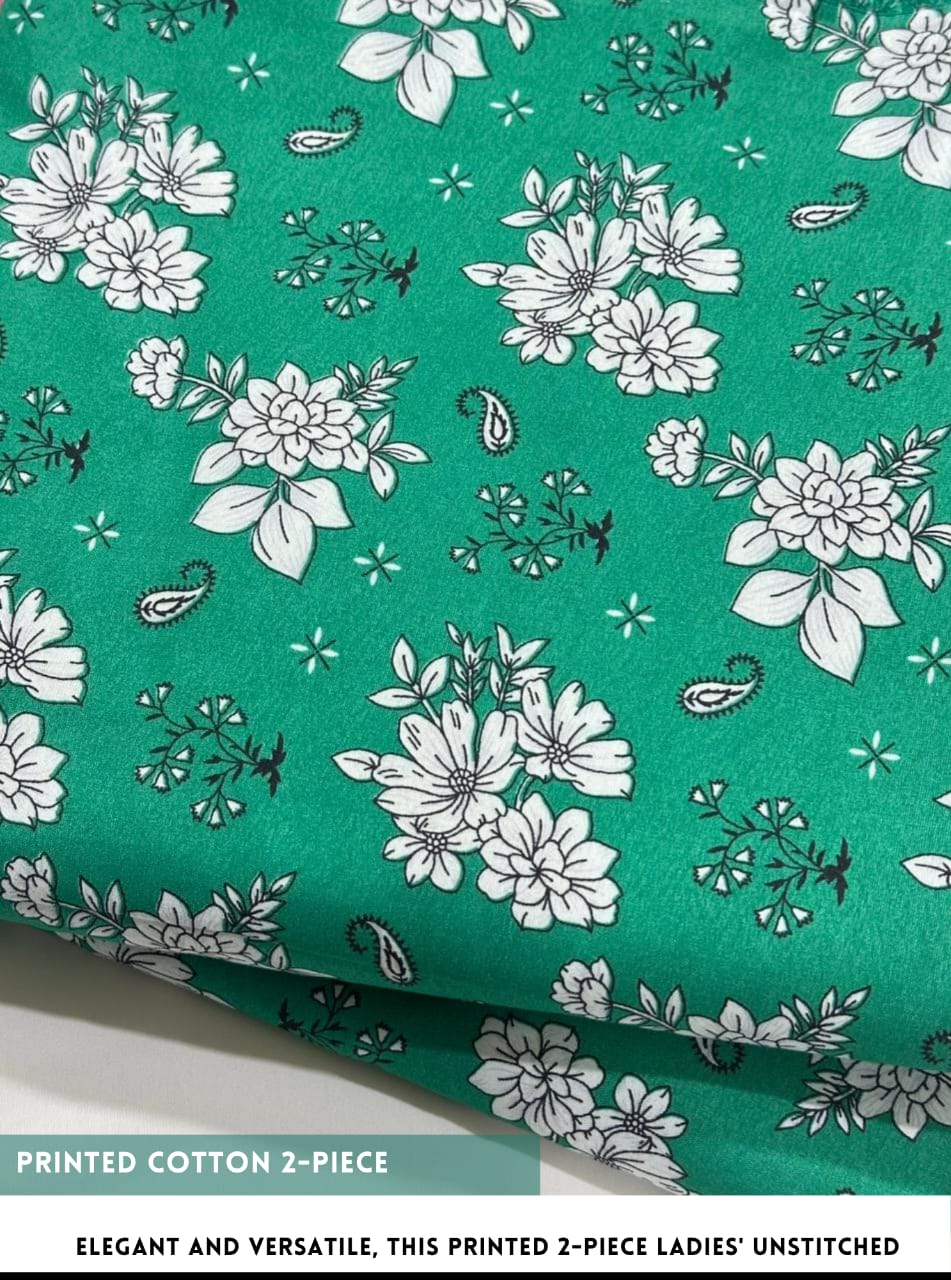 Floral patterned fabric with white flowers on a green background