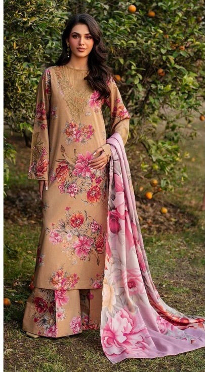 Lawn 3p Suit Allover Shirt Trouser with digital voil lawn dupatta 9519