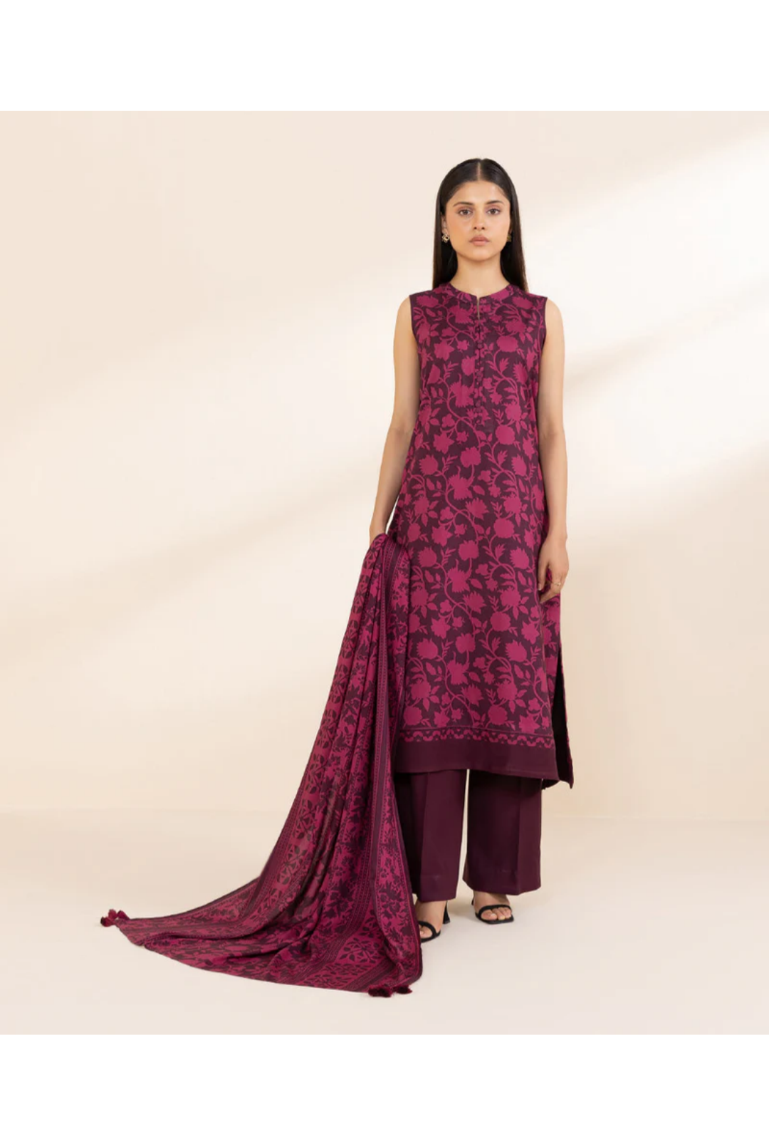 Lawn 3p Suit Fine Quality Allover Shirt Dyed Trouser with digital voil lawn dupatta 9510