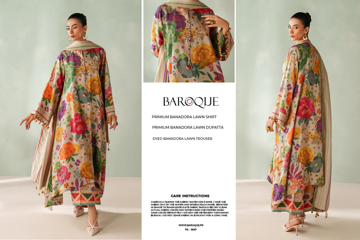 Baroque 3pc Bana Dora Lawn Allover Shirt Trouser with digital dupatta 9567