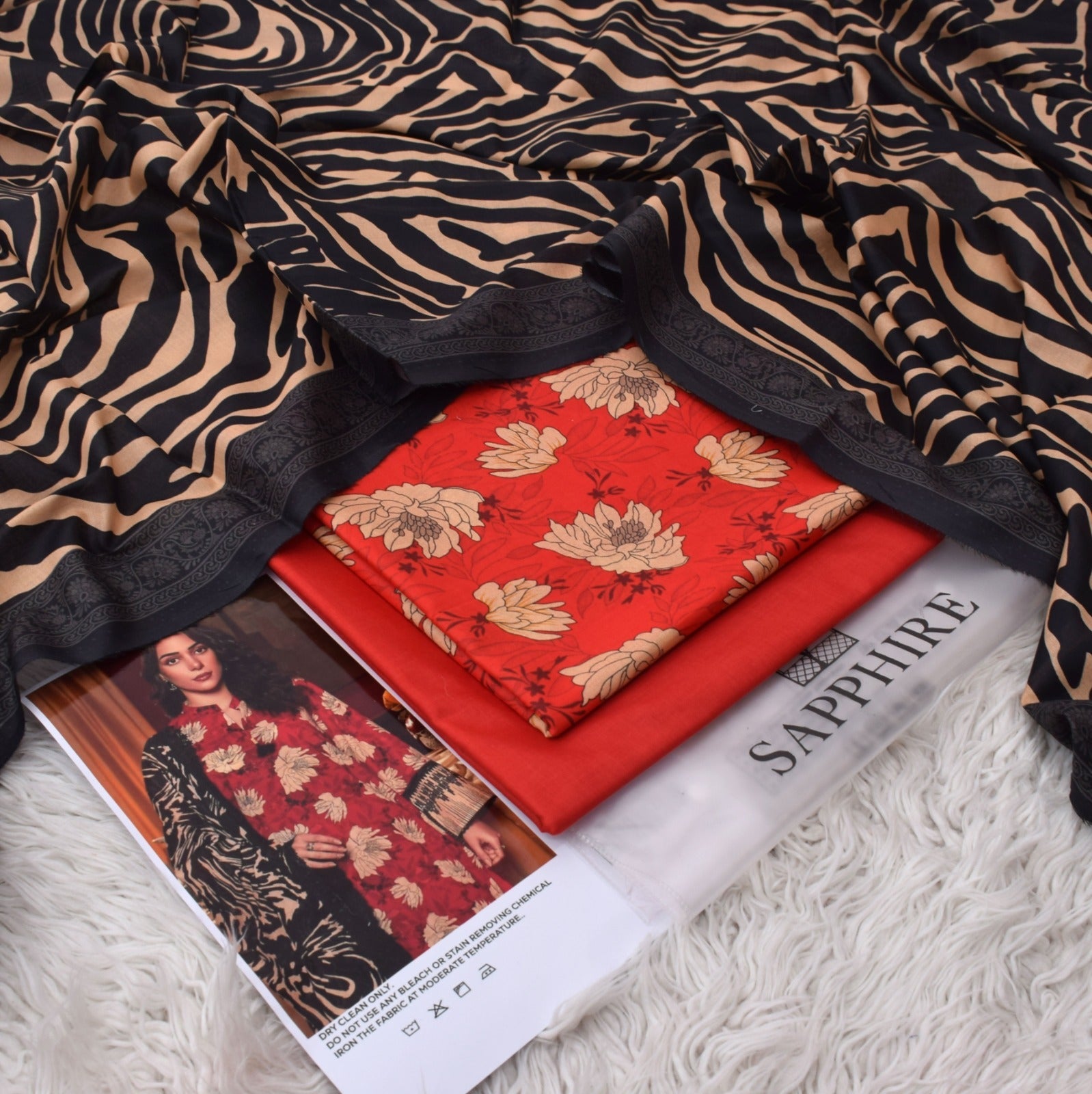 Lawn 3p Suit Fine Quality Allover Shirt Dyed Trouser with digital voil lawn dupatta 9541