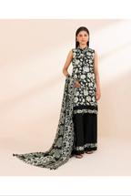 Lawn 3p Suit Fine Quality Allover Shirt Dyed Trouser with digital voil lawn dupatta 9514