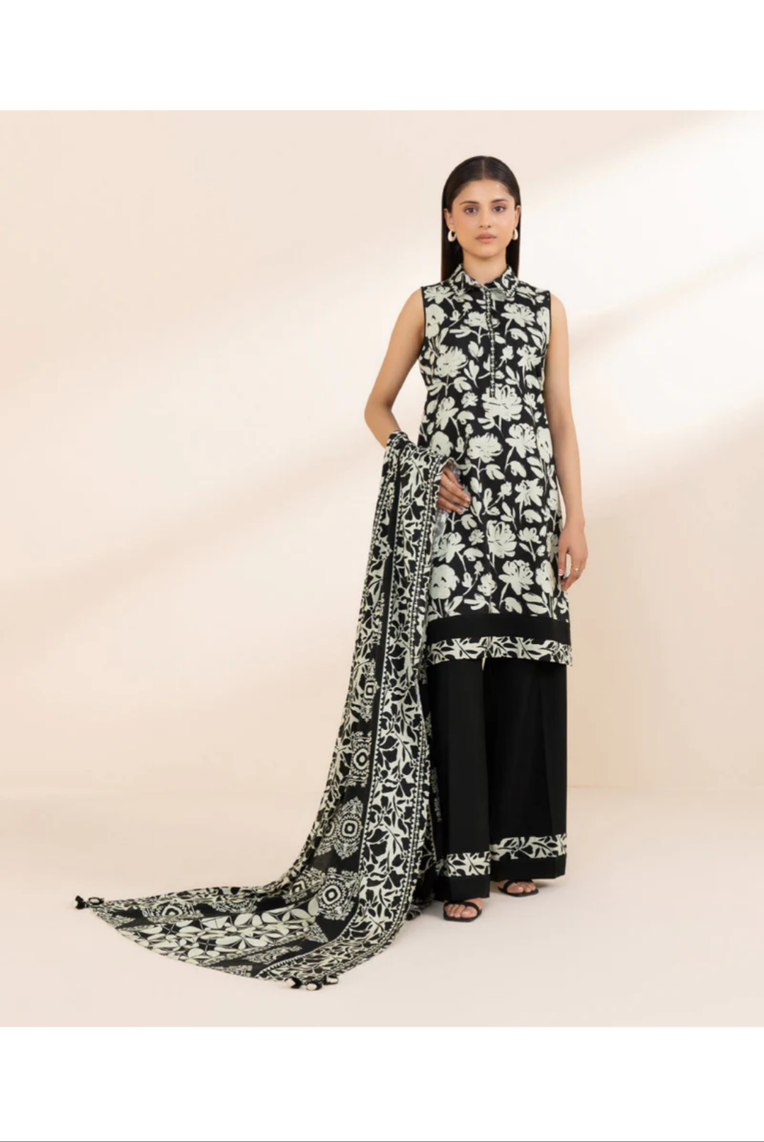 Lawn 3p Suit Fine Quality Allover Shirt Dyed Trouser with digital voil lawn dupatta 9514