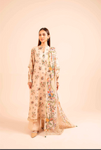 Lawn 3p Suit Fine Quality Allover Shirt Dyed Trouser with digital voil lawn dupatta 9504