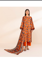 Lawn 3p Suit Fine Quality Allover Shirt Dyed Trouser with digital voil lawn dupatta 9505