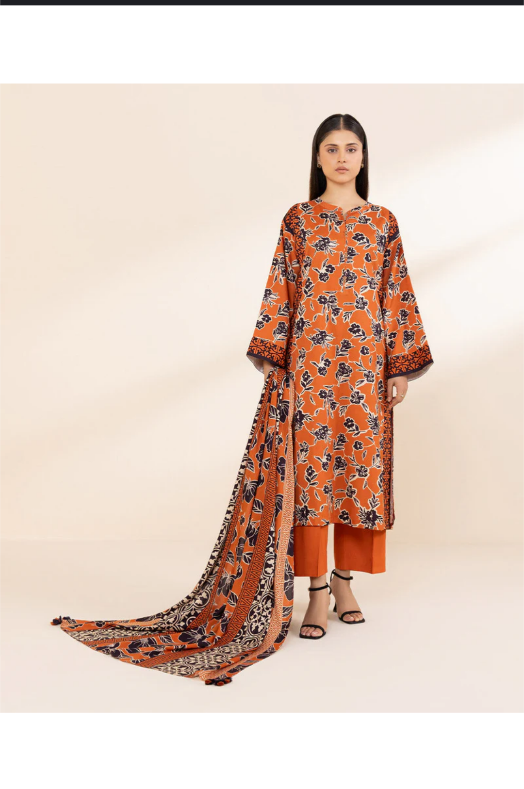 Lawn 3p Suit Fine Quality Allover Shirt Dyed Trouser with digital voil lawn dupatta 9505