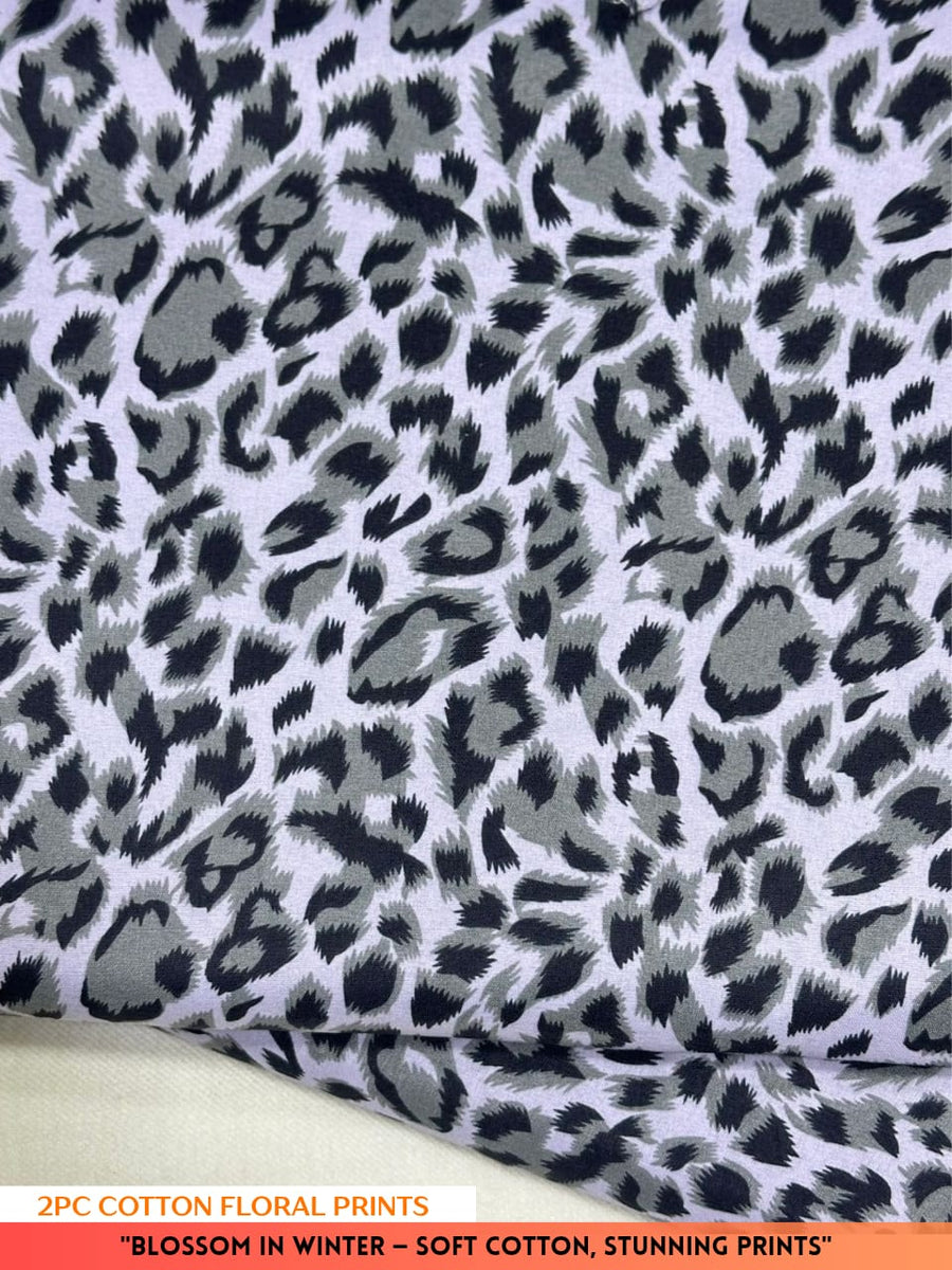 Cotton fabric with leopard print pattern on a white background