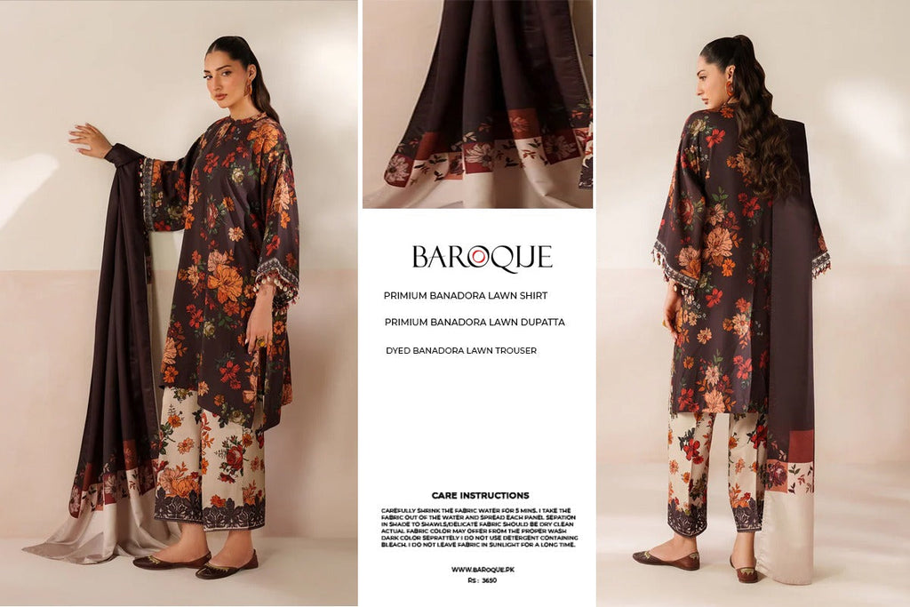 Baroque 3pc Bana Dora Lawn Allover Shirt Trouser with digital dupatta 9569