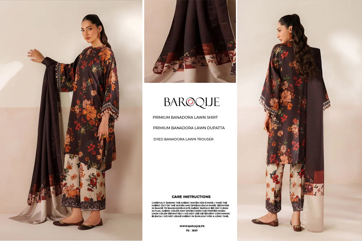 Baroque 3pc Bana Dora Lawn Allover Shirt Trouser with digital dupatta 9569