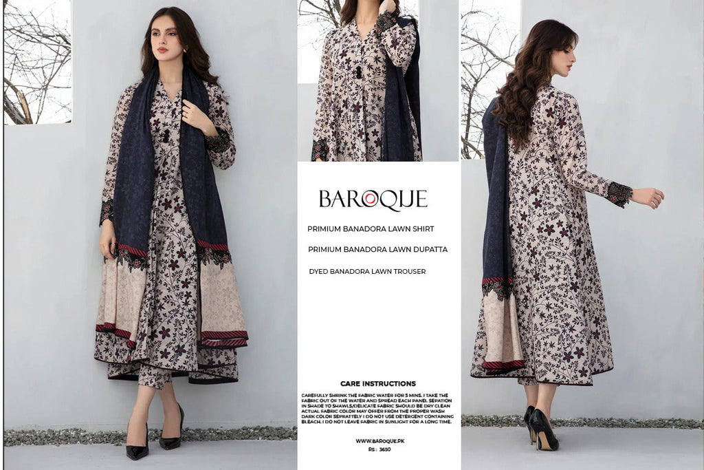 Baroque 3pc Bana Dora Lawn Allover Shirt Trouser with digital dupatta 9557