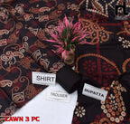 Lawn 3p Suit Fine Quality Allover Shirt Dyed Trouser with digital voil lawn dupatta 9515