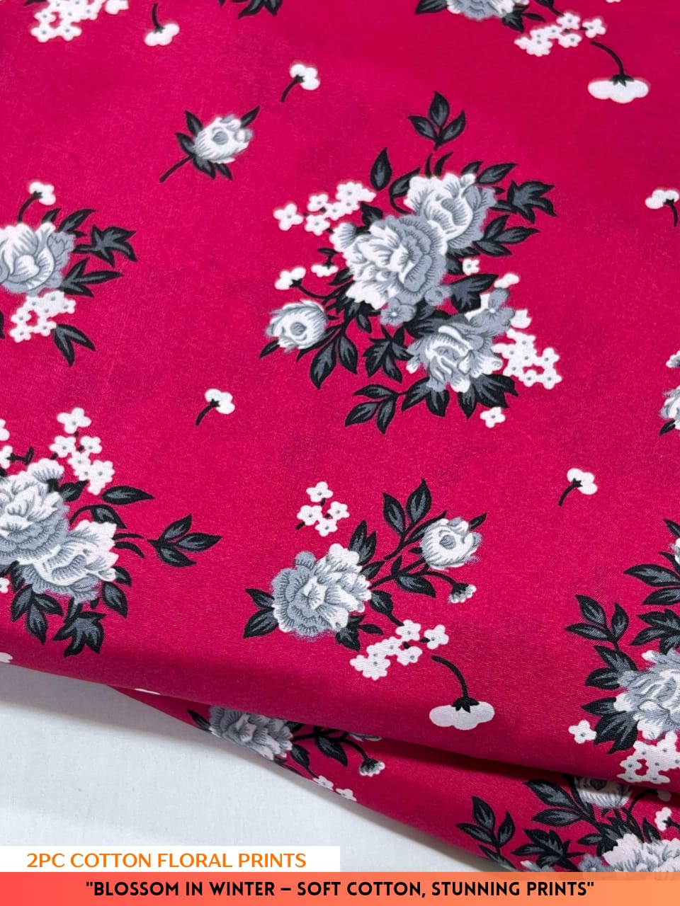 Floral fabric with white flowers on a red background